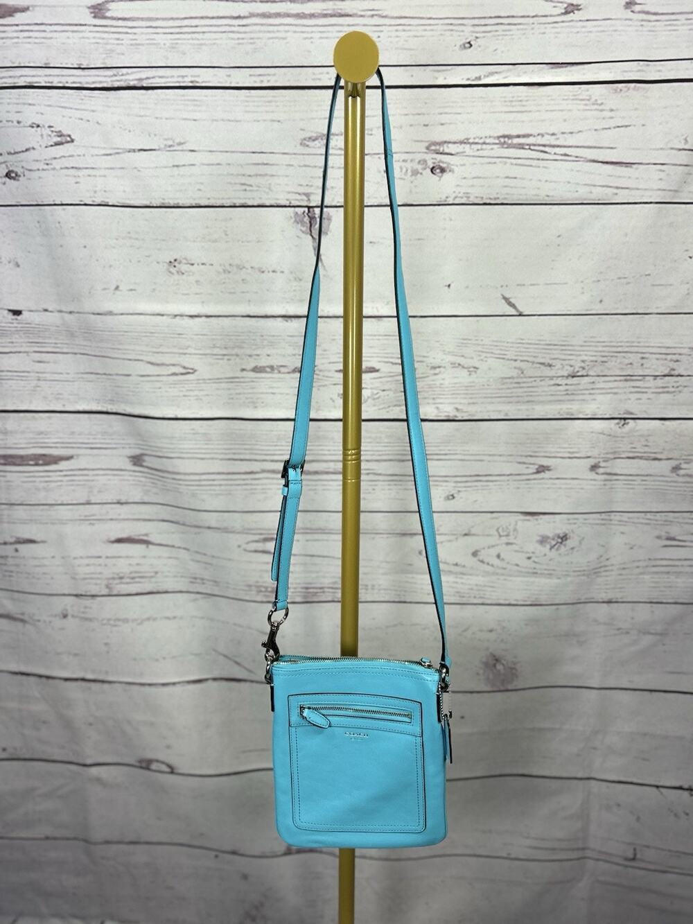 Coach Tourmaline Turquoise Teal Blue Leather Swingpack Crossbody Shoulder Bag